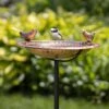 Pure Copper Bird Bath With Two Copper Birds And Multipronged Garden Pole 1 Pure Copper Bird Bath With Two Copper Birds And Multipronged Garden Pole -Backyard Bloomers 3 4 crop 8613378 01v pure copper bird bath with two copper birds and multipronged garden pole