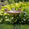 Pure Copper Bird Bath With Two Copper Birds And Tree Multipronged Garden Pole -Backyard Bloomers 3 4 crop 8613379 01v pure copper bird bath with two copper birds and tree multipronged garden pole