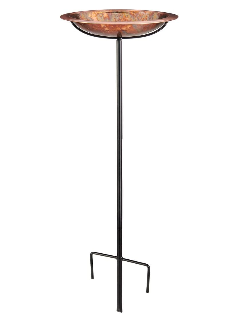 Pure Copper Bird Bath With Hand-Applied Fired Finish And Multipronged Garden Pole 3 Pure Copper Bird Bath With Hand-Applied Fired Finish And Multipronged Garden Pole