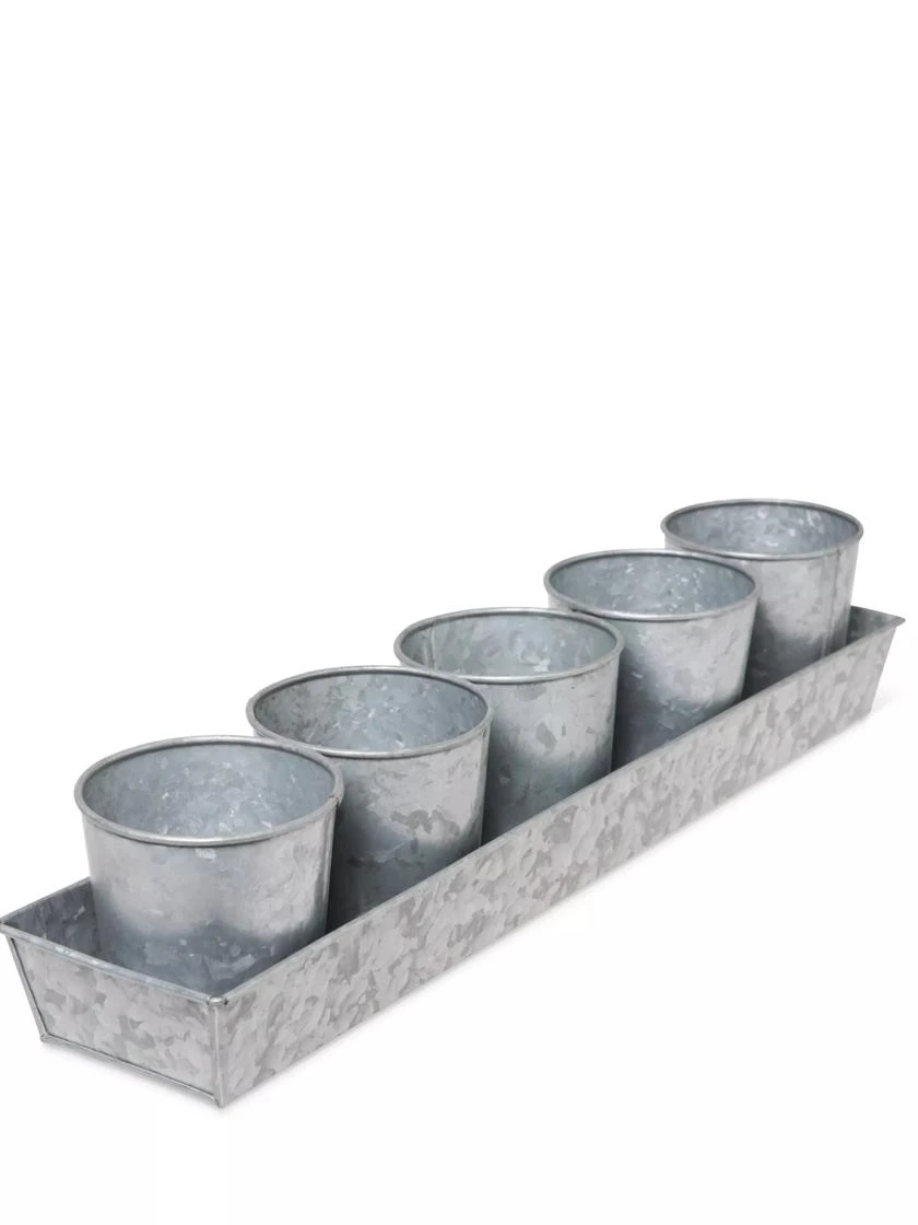 Galvanized Herb Planters With Rectangular Tray 6 Galvanized Herb Planters With Rectangular Tray - Image 4