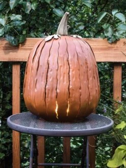 Desert Steel Pumpkin Luminary, Tall -Backyard Bloomers 8599559 01v desert steel pumpkin luminary tall orange