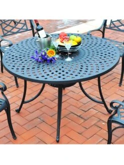 Crosley Sedona Cast Aluminum Dining Table -Backyard Bloomers 8599662 02v crosley sedona cast aluminum dining table 46 inch round black