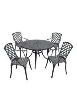 Crosley Sedona Five-Piece Outdoor Dining Set With High Back Armchairs -Backyard Bloomers 8599666 01v crosley sedona five piece outdoor dining set with high back arm chairs 48 inch black