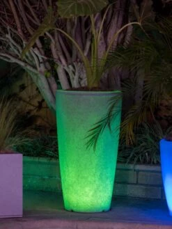 Solar Illuminated Planter Tall Granite, 32" -Backyard Bloomers 8600183 0683 tif