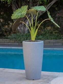 Solar Illuminated Planter Tall Granite, 32" -Backyard Bloomers 8600183 19645 tif