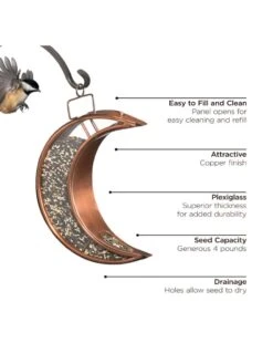 Crescent Moon Bird Feeder With Copper Finish 6 Crescent Moon Bird Feeder With Copper Finish -Backyard Bloomers 8600194 03v