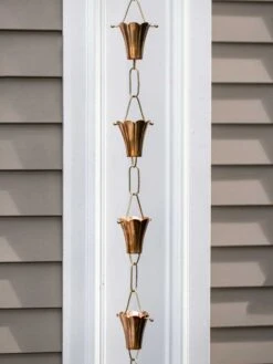 Fluted Flower Pure Copper Rain Chain, 8.5' -Backyard Bloomers 8600204 03v