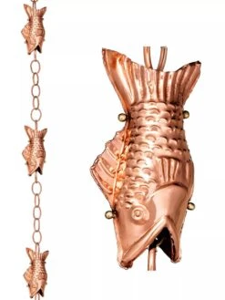Fish Pure Copper Rain Chain, 8.5' 12 Fish Pure Copper Rain Chain, 8.5' -Backyard Bloomers 8600209 03V tif