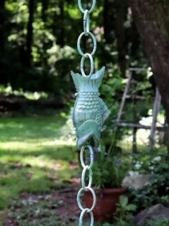 Fish Pure Copper Rain Chain, 8.5' 10 Fish Pure Copper Rain Chain, 8.5' -Backyard Bloomers 8600209 05V tif