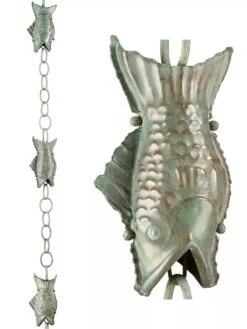 Fish Pure Copper Rain Chain, 8.5' 14 Fish Pure Copper Rain Chain, 8.5' -Backyard Bloomers 8600209 07V tif