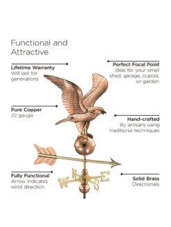 Eagle Cottage Copper Weathervane With Roof Mount -Backyard Bloomers 8600278 01v