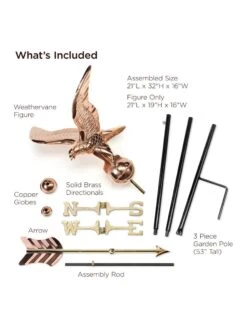 Eagle Garden Copper Weathervane With Pole -Backyard Bloomers 8600279 01v