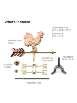 Rooster Cottage Copper Weathervane With Roof Mount -Backyard Bloomers 8600284 01v