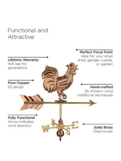 Rooster Garden Copper Weathervane With Pole 9 Rooster Garden Copper Weathervane With Pole -Backyard Bloomers 8600284 04v