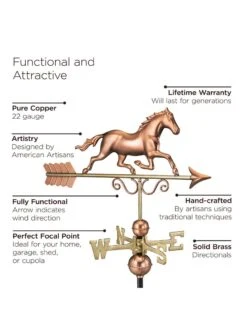 Galloping Horse Copper Weathervane -Backyard Bloomers 8600346 03v