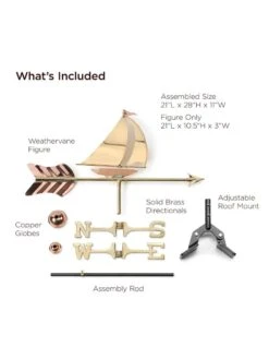 Sailboat Cottage Copper Weathervane With Roof Mount -Backyard Bloomers 8600347 01v
