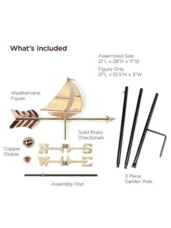 Sailboat Garden Copper Weathervane With Pole -Backyard Bloomers 8600348 02v