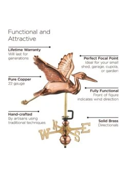 Blue Heron Cottage Copper Weathervane -Backyard Bloomers 8600375 01v