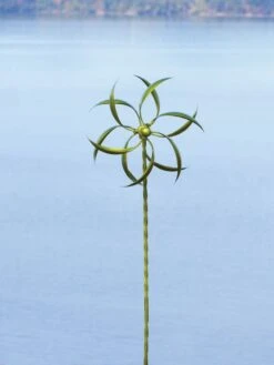 Feather Staked Wind Spinner, 15" -Backyard Bloomers 8600479 03v feather staked wind spinner 15 inch green