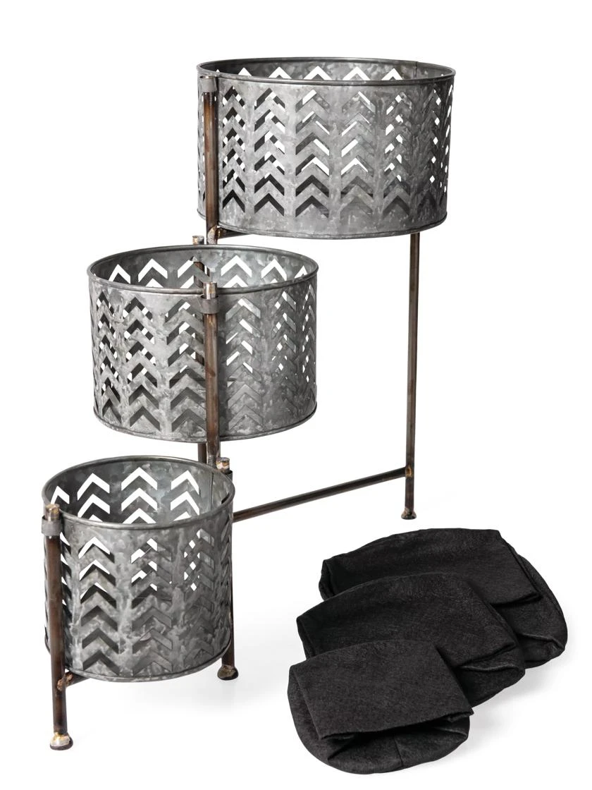 Galvanized Grow Bag Triple Planters With Stand 5 Galvanized Grow Bag Triple Planters With Stand - Image 3