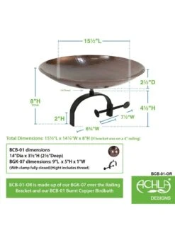 Achla Designs Burnt Copper Birdbath With Over-the-Rail Bracket -Backyard Bloomers 8609301 03v