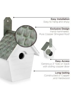 Classic Cottage Bird House With Verdigris Copper Roof -Backyard Bloomers 8609893 03v