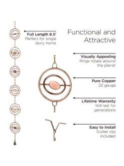 Stellar Copper Rain Chain, 8.5ft -Backyard Bloomers 8610093 03v