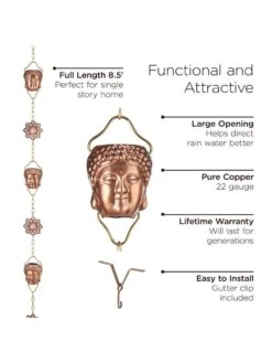 Buddha Copper Rain Chains, 8.5' 9 Buddha Copper Rain Chains, 8.5' -Backyard Bloomers 8610105 03v