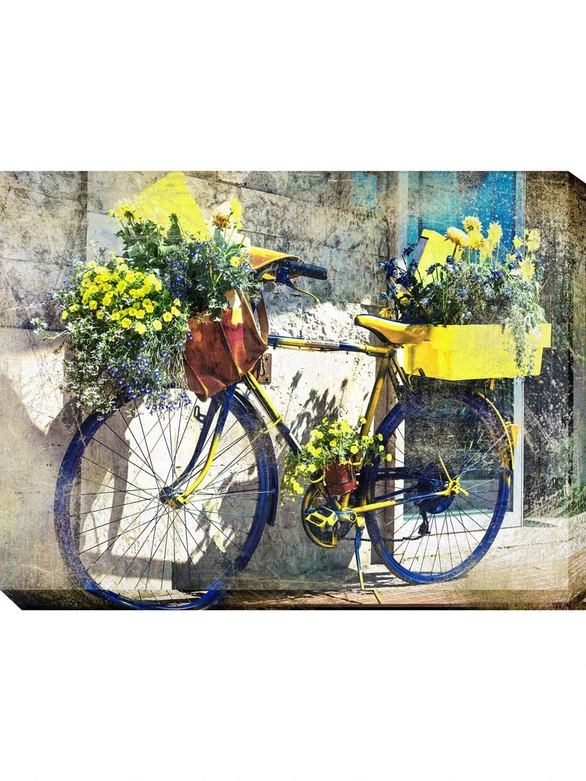 Blue And Yellow Bike Outdoor Wall Art, 3 Blue And Yellow Bike Outdoor Wall Art,