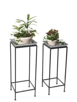 Square Nesting Plant Stands With Galvanized Trays, Set Of 2 -Backyard Bloomers 8611976 7298 tif
