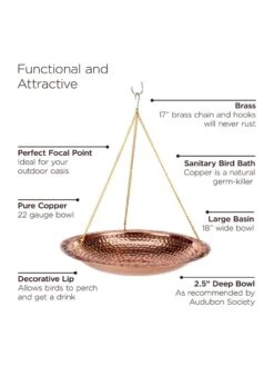Copper Hanging Birdbath, 18" 9 Copper Hanging Birdbath, 18" -Backyard Bloomers 8612268 04v