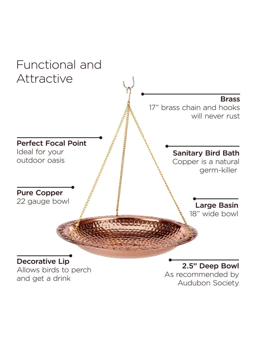 Copper Hanging Birdbath, 18" 6 Copper Hanging Birdbath, 18" - Image 4