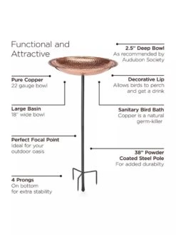 Copper Birdbath, 18" With Stake -Backyard Bloomers 8612271 04V