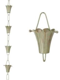 Fluted Flower Pure Copper Rain Chain, 8.5' -Backyard Bloomers 8612742 02v