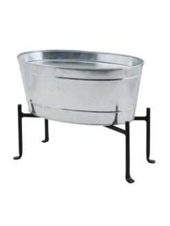 Achla Designs Mini Oval Galvanized Tub With Folding Stand -Backyard Bloomers 8612906 03v