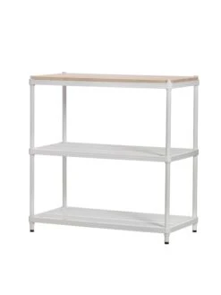 MeshWorks © 3 Tier Plant Shelving With Wood Top -Backyard Bloomers 8613017 01v meshworks 3 tier plant shelf with wood top white