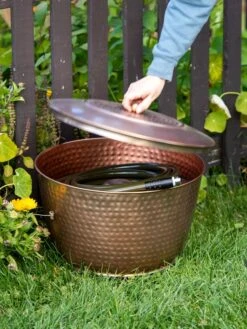 Hammered Copper Hose Pot With Lid -Backyard Bloomers 8613311 0010
