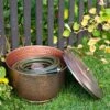 Hammered Copper Hose Pot With Lid -Backyard Bloomers 8613311 0102 hammered copper hose pot with lid