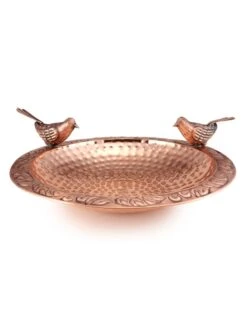 Pure Copper Bird Bath With Two Copper Birds And Multipronged Garden Pole -Backyard Bloomers 8613378 04v