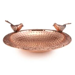 Pure Copper Bird Bath With Two Copper Birds And Tree Multipronged Garden Pole -Backyard Bloomers 8613379 05v