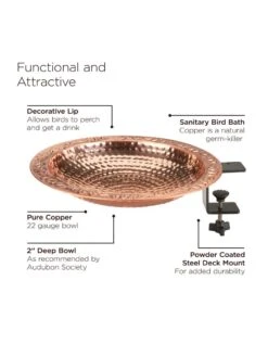 Pure Copper Bird Bath Deck Mount -Backyard Bloomers 8613381 05v