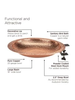 Pure Copper Bird Bath Deck Mount -Backyard Bloomers 8613382 06v