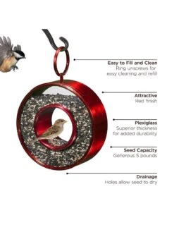 Circle Fly-Thru™ Bird Feeder With A Ruby Red Finish -Backyard Bloomers 8613383 03v